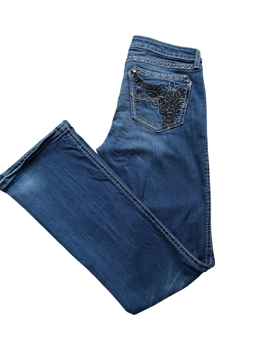 Wrangler Rock 47 Embrodiery Pocket Ultra Low Rise Denim Jeans-Sz 11x33"